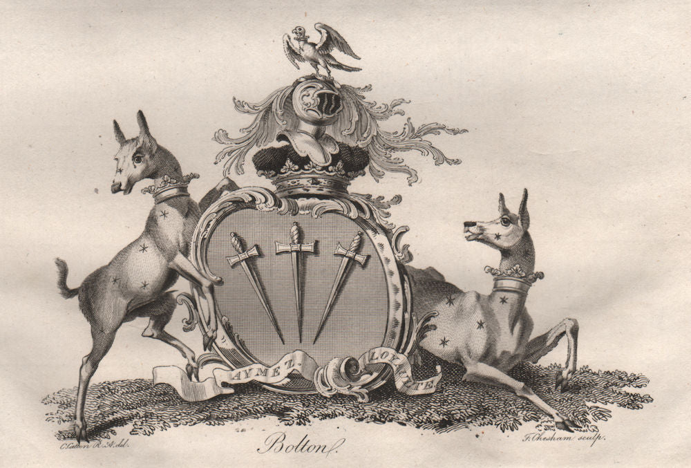 BOLTON. Coat of Arms. Heraldry 1790 old antique vintage print picture